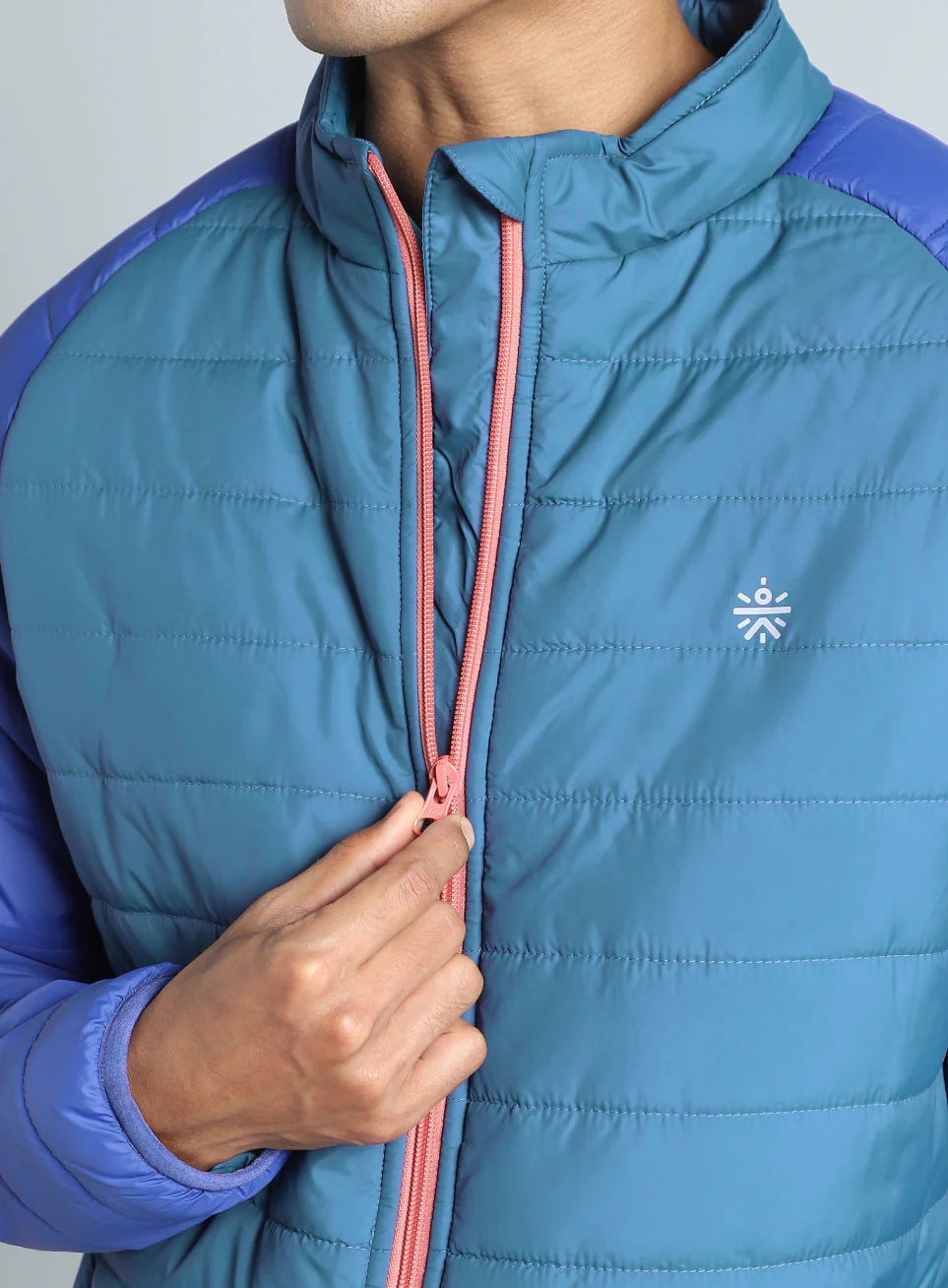 Men's Blue Colorblock Puffer Jacket - Image 7