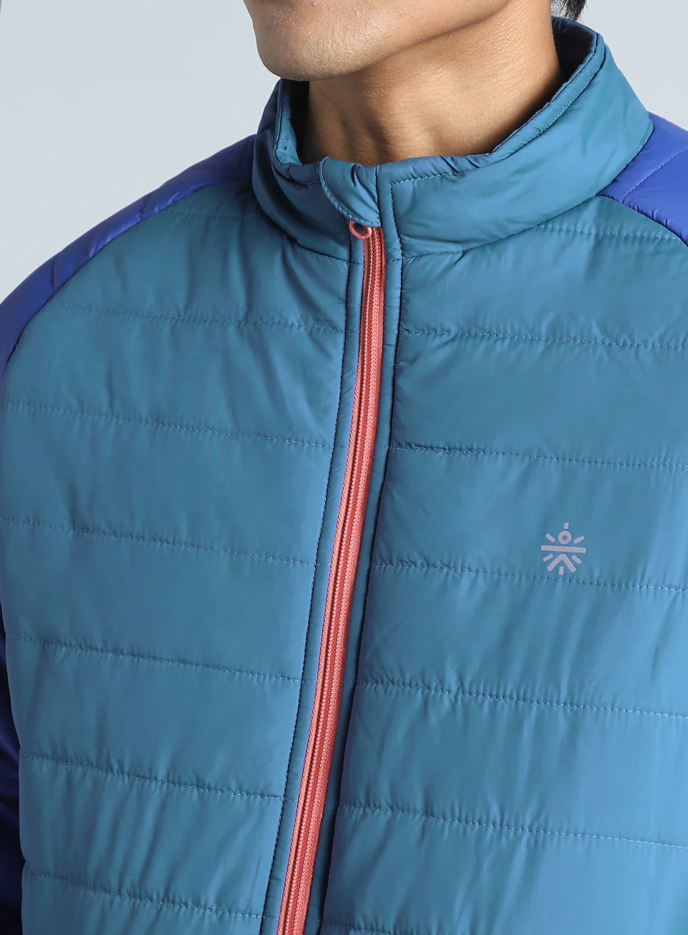Men's Blue Colorblock Puffer Jacket - Image 8