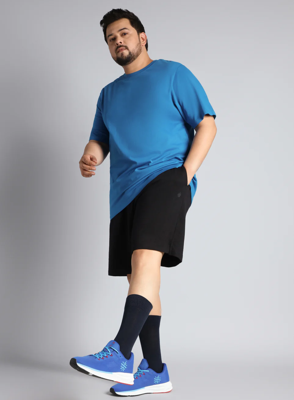 Men's Blue Cotton Plus Size Everyday Regular Fit T-shirt - Image 3