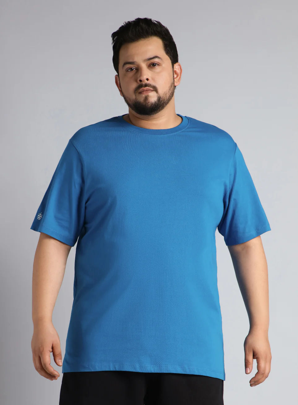 Men's Blue Cotton Plus Size Everyday Regular Fit T-shirt - Image 4