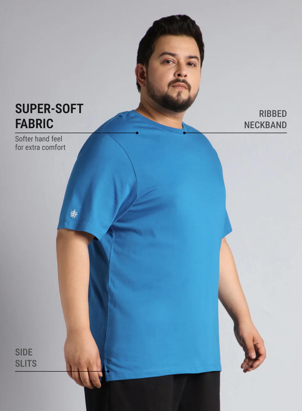 Men's Blue Cotton Plus Size Everyday Regular Fit T-shirt - Image 5