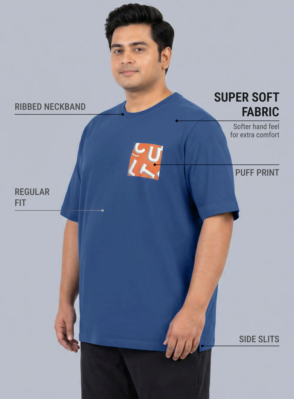 Men's Blue Cult Print Plus Size Graphic T-shirt - Image 5