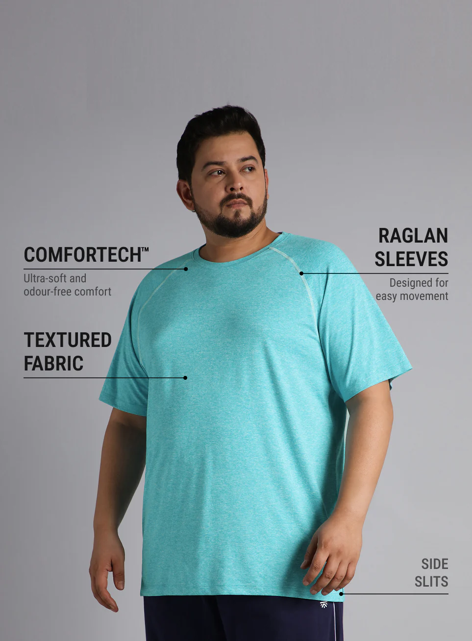 Men's Blue Flex Plus Size COMFORtech Regular fit T-shirt - Image 5