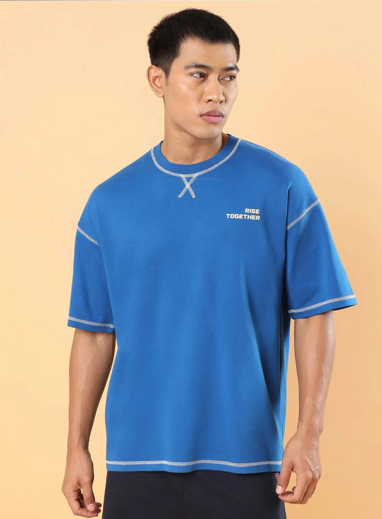 Men's Blue Rise Together Oversized T-shirt - Image 4