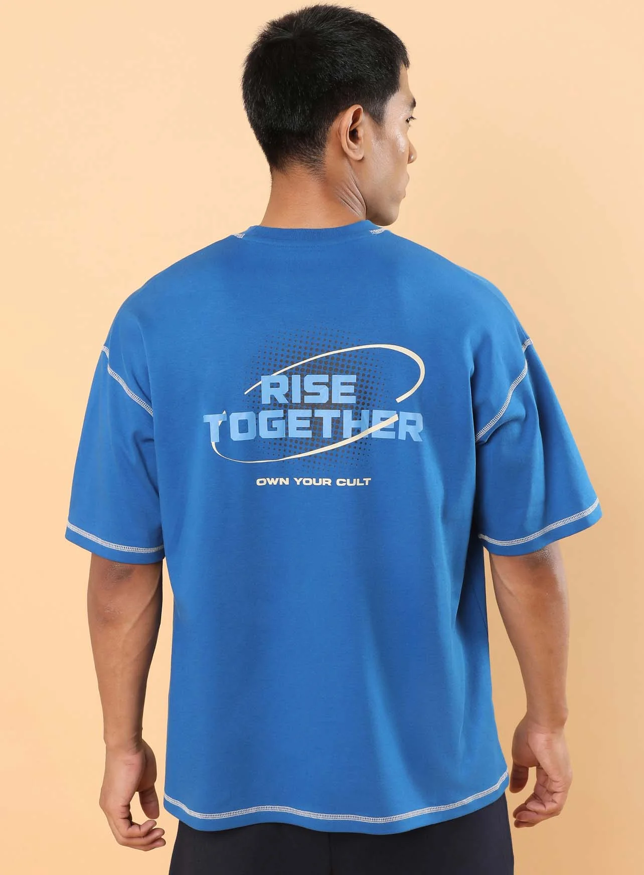 Men's Blue Rise Together Oversized T-shirt - Image 6