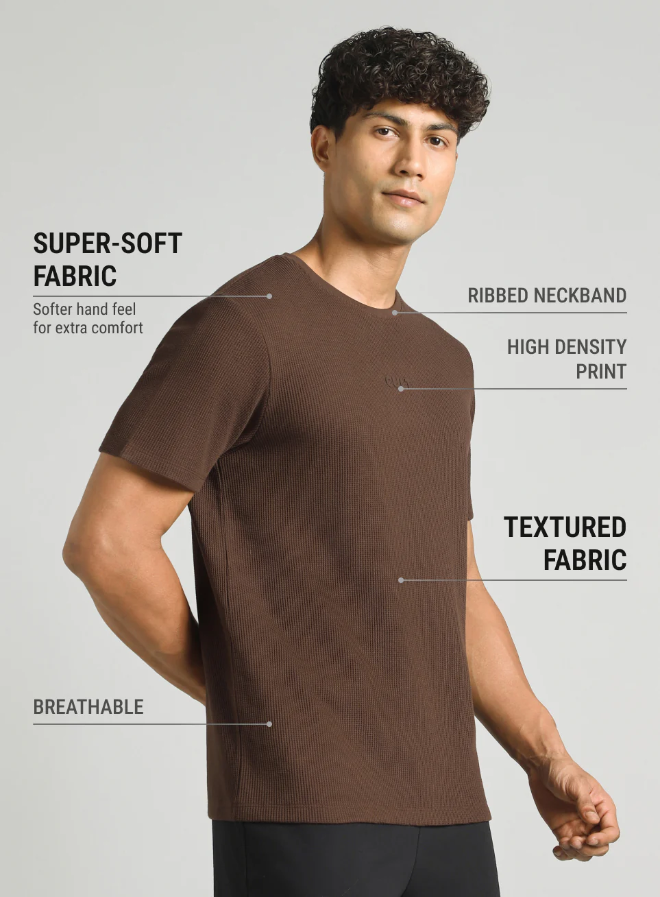 Men's Brown Essential Oversized Fit Waffle T-shirt - Image 5