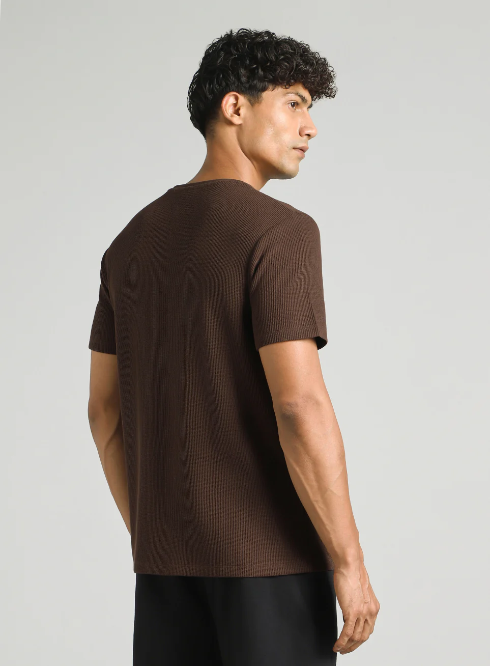 Men's Brown Essential Oversized Fit Waffle T-shirt - Image 6