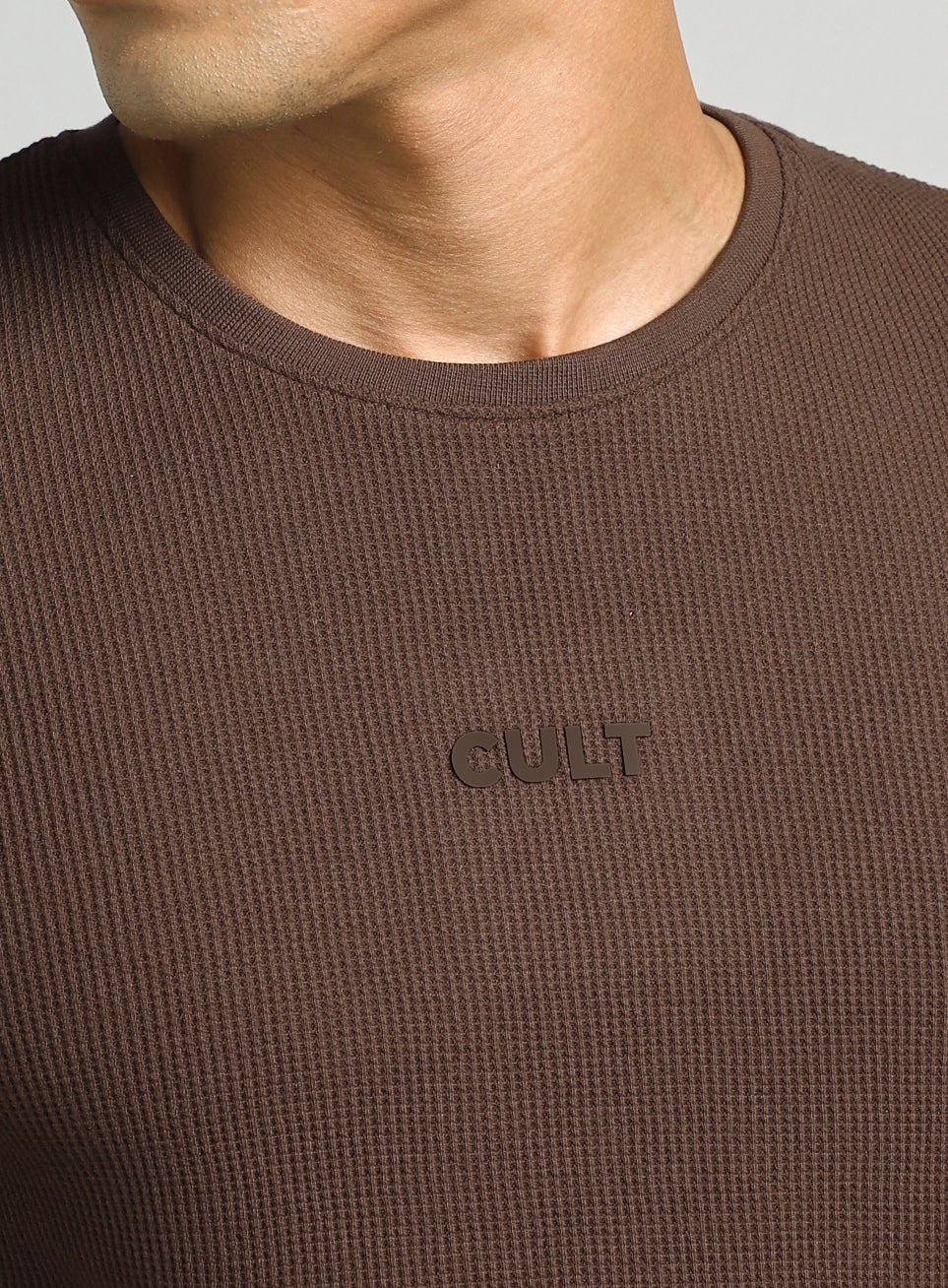 Men's Brown Essential Oversized Fit Waffle T-shirt - Image 7