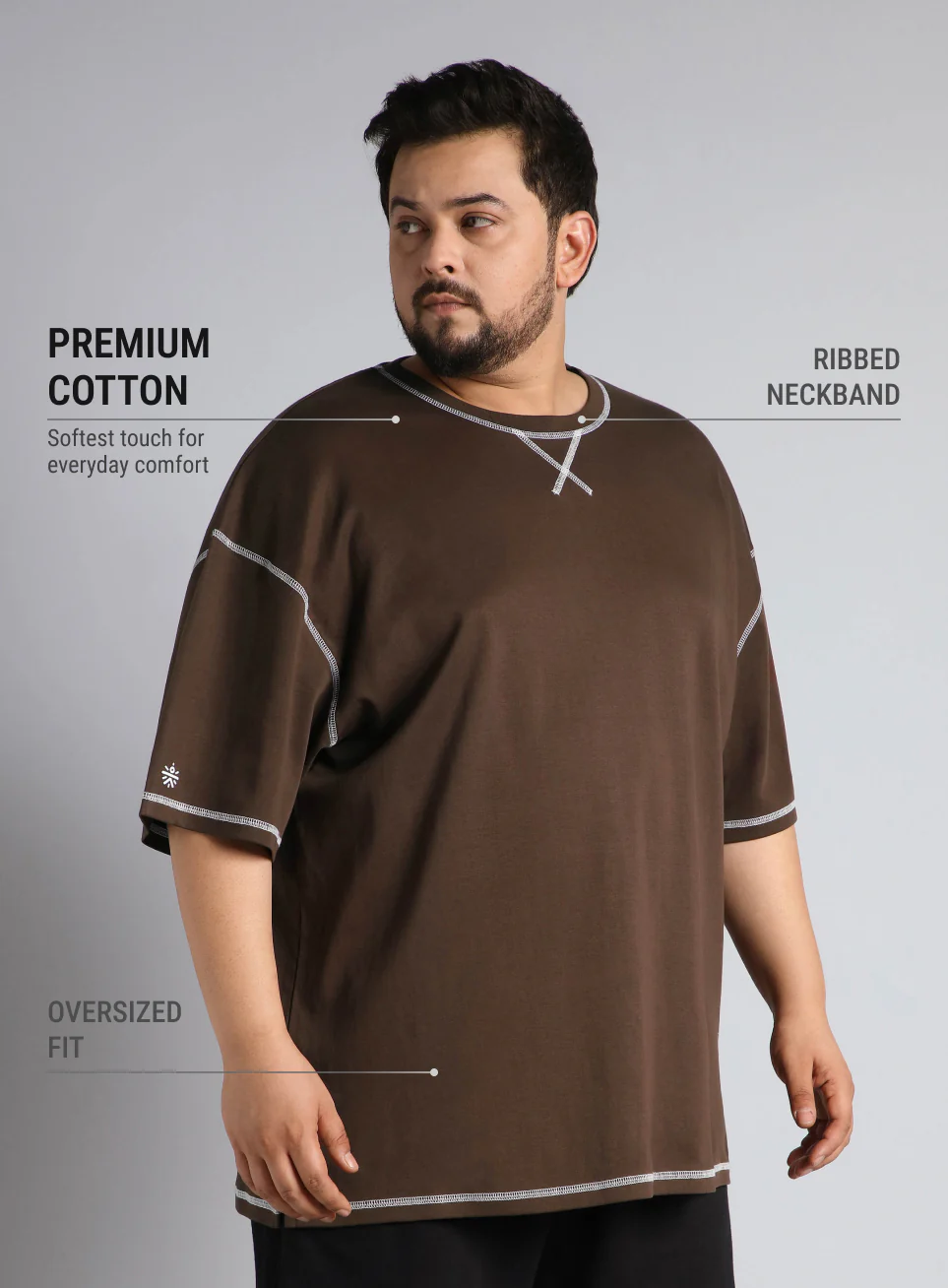 Men's Brown Play Day Plus Size Oversized fit T-shirt - Image 5