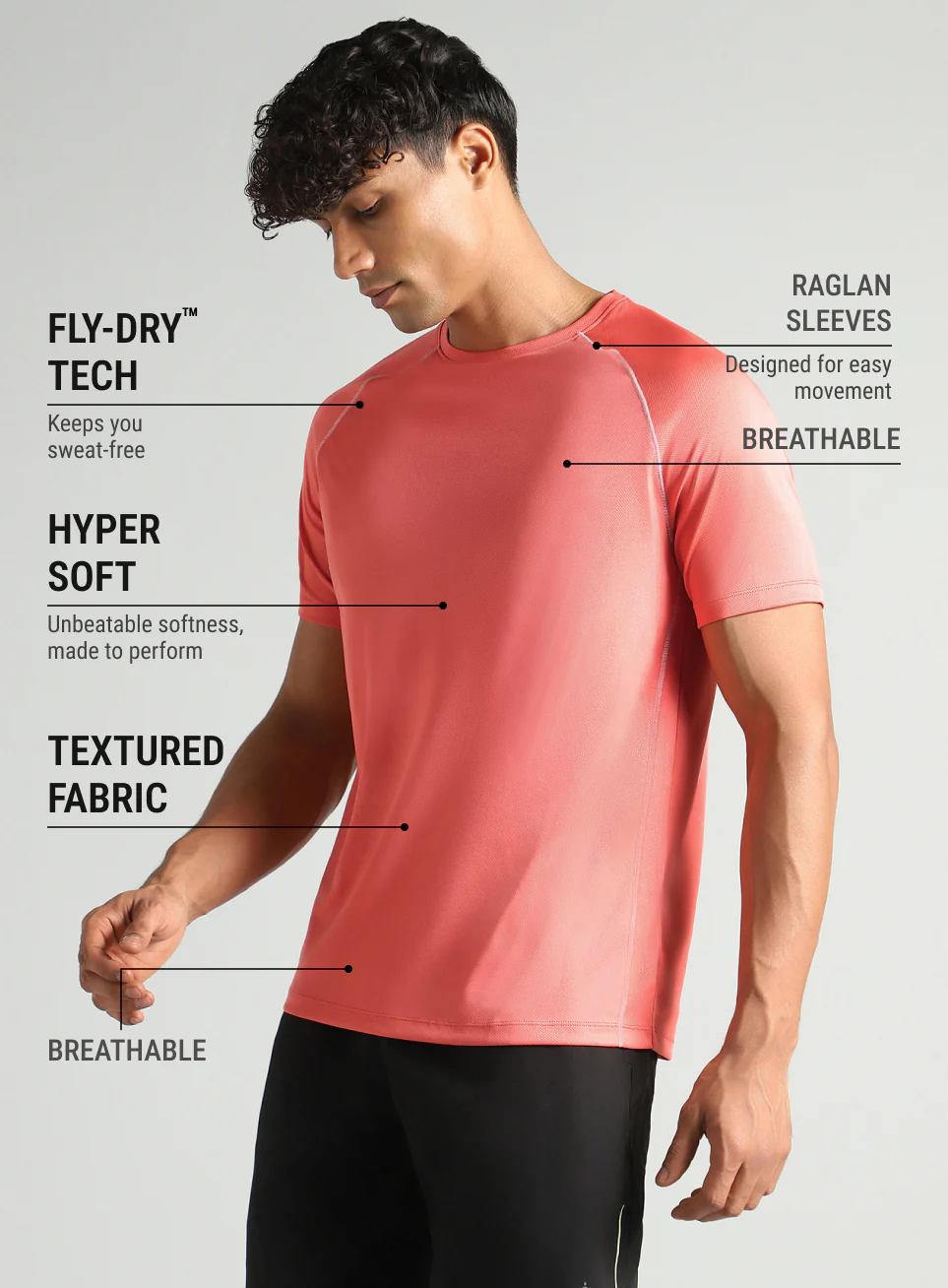 Men's Coral Everyday Workout Train T-shirt - Image 5