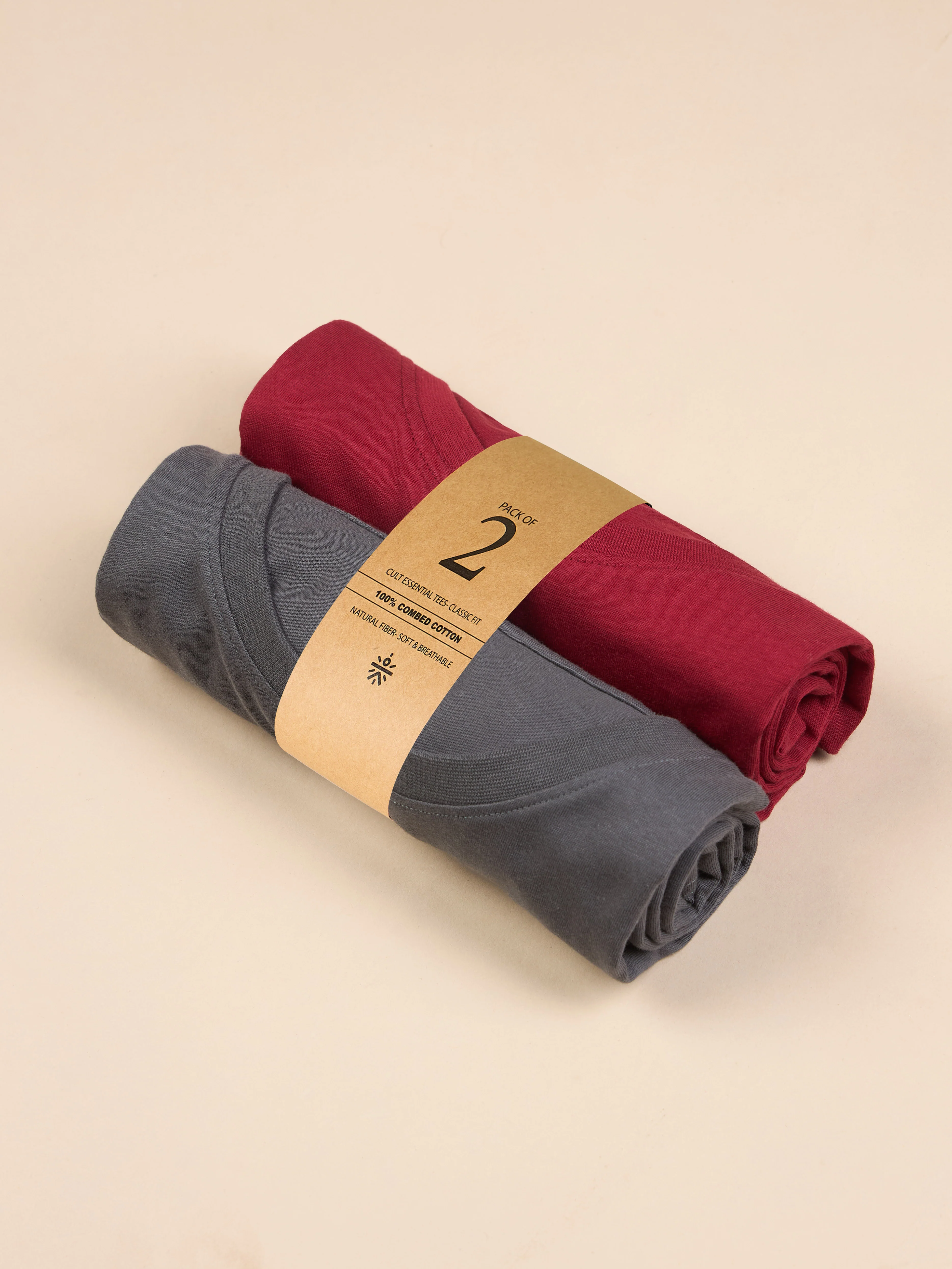 Men's Cult Essential Cotton Pack of 2 T-shirts - Grey & Red - Image 4