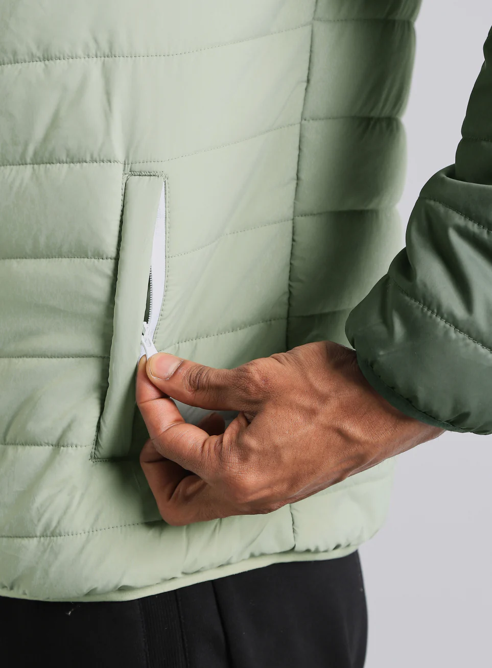 Men's Dark Green Colourblock Puffer Jacket - Image 10