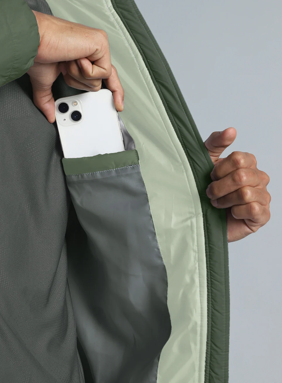 Men's Dark Green Colourblock Puffer Jacket - Image 12