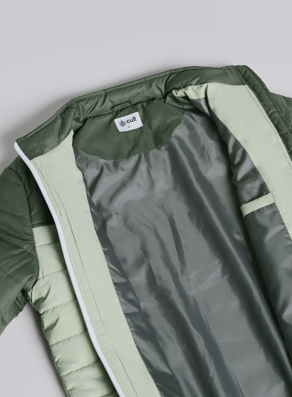 Men's Dark Green Colourblock Puffer Jacket - Image 13