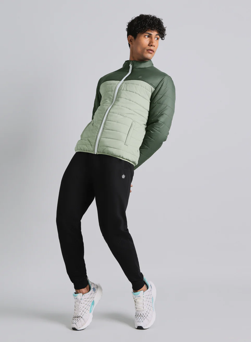 Men's Dark Green Colourblock Puffer Jacket - Image 3