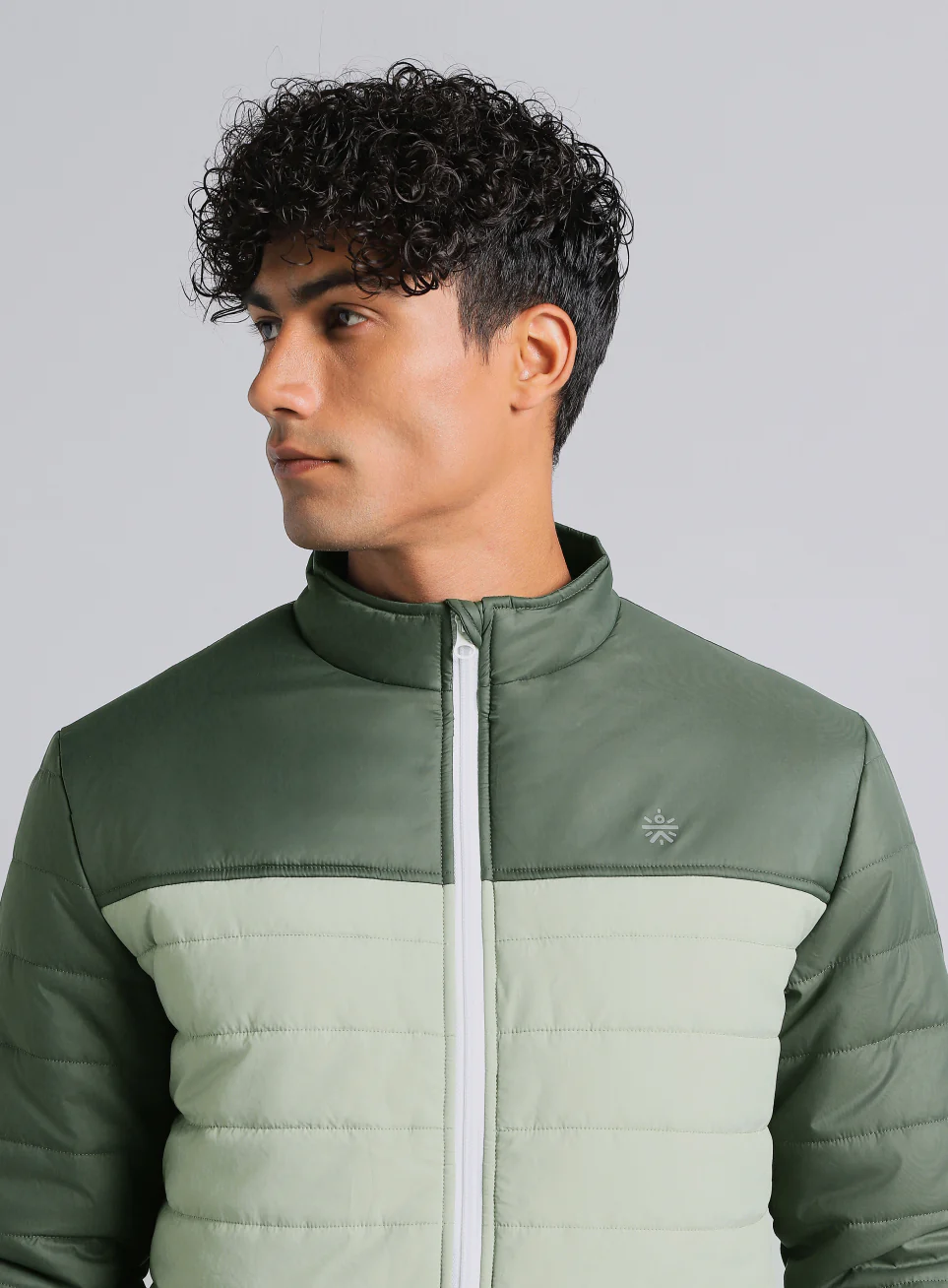 Men's Dark Green Colourblock Puffer Jacket - Image 7