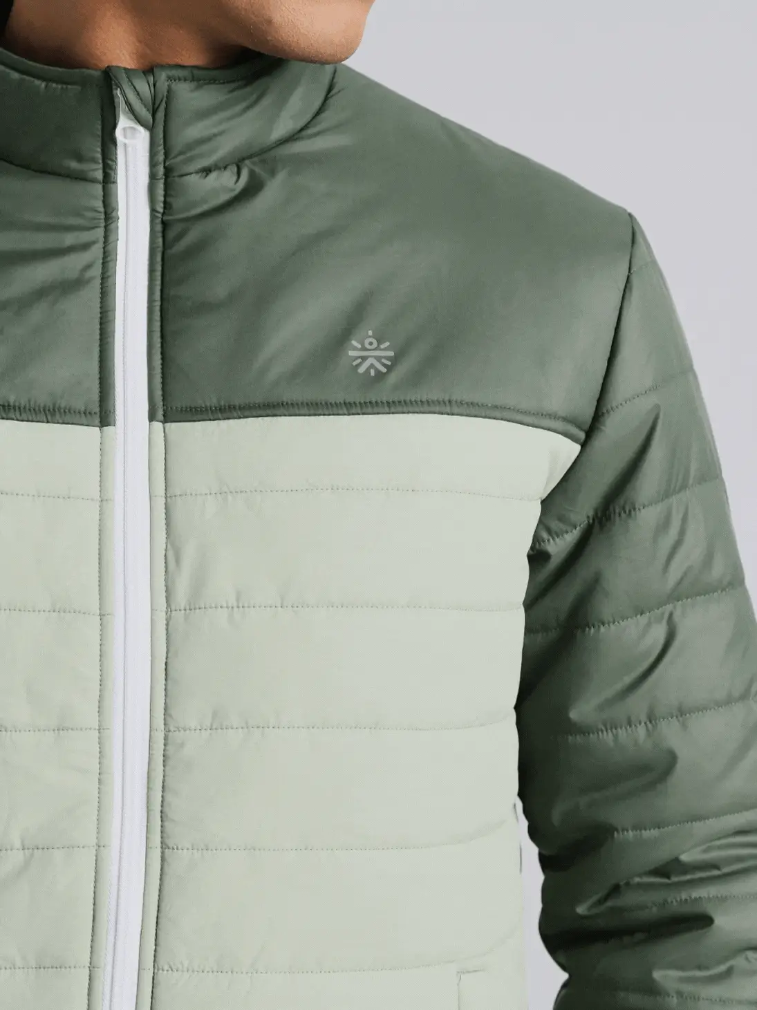 Men's Dark Green Colourblock Puffer Jacket - Image 9