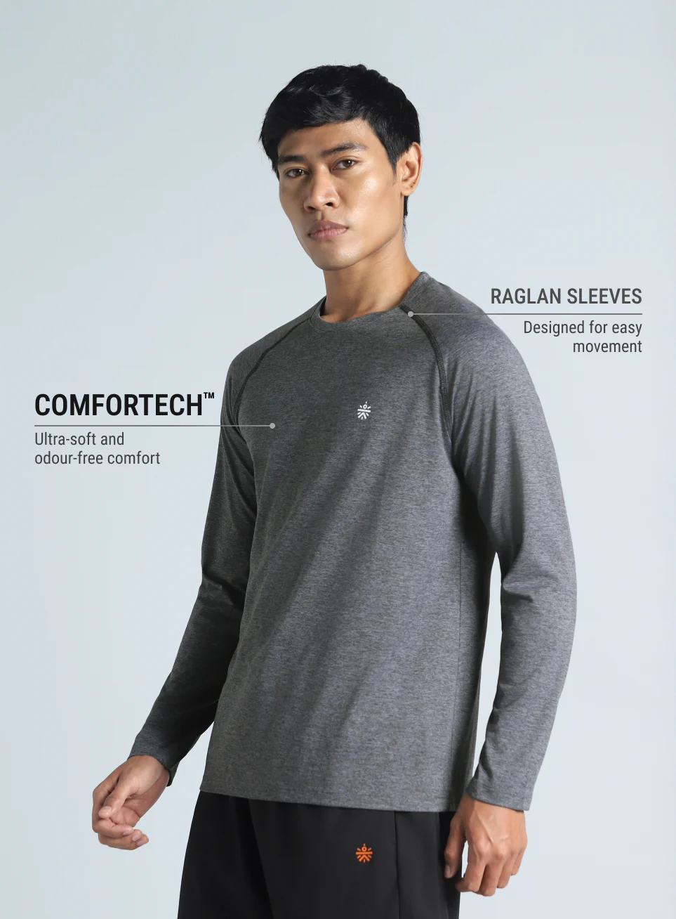 Men's Dark Grey Active Day COMFORtech Full Sleeve T-shirt - Image 5