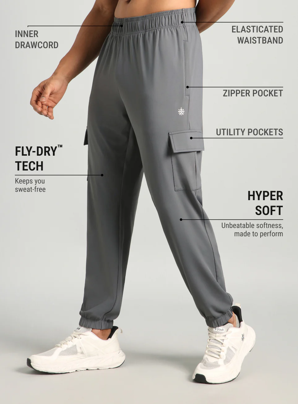 Men's Dark Grey Cargo Training Joggers - Image 5