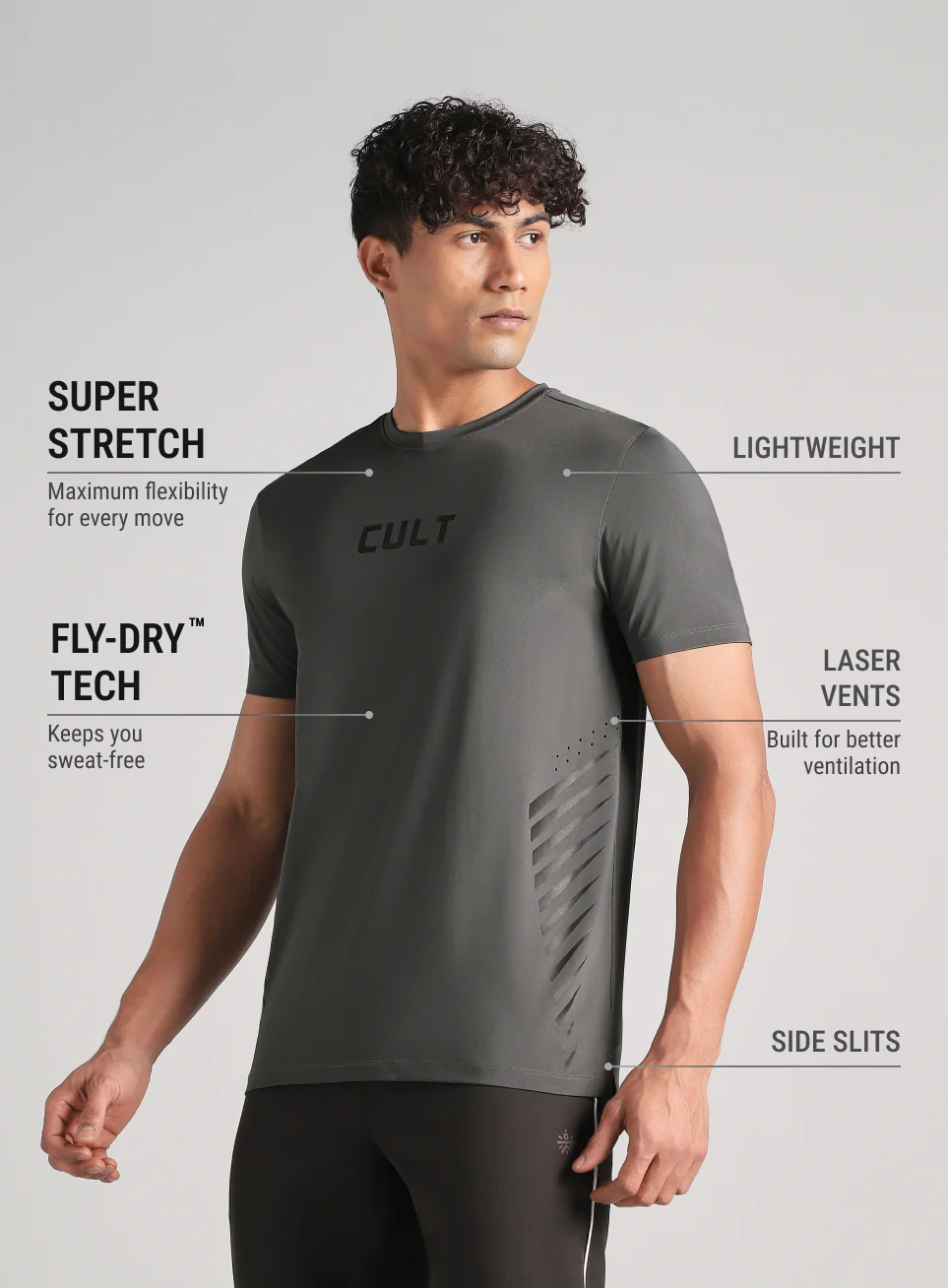 Men's Dark Grey Contour Vent Training T-Shirt - Image 5