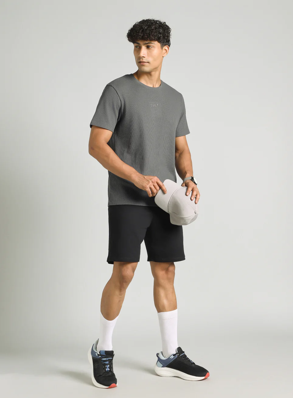 Men's Dark Grey Essential Oversized Fit Waffle T-shirt - Image 2