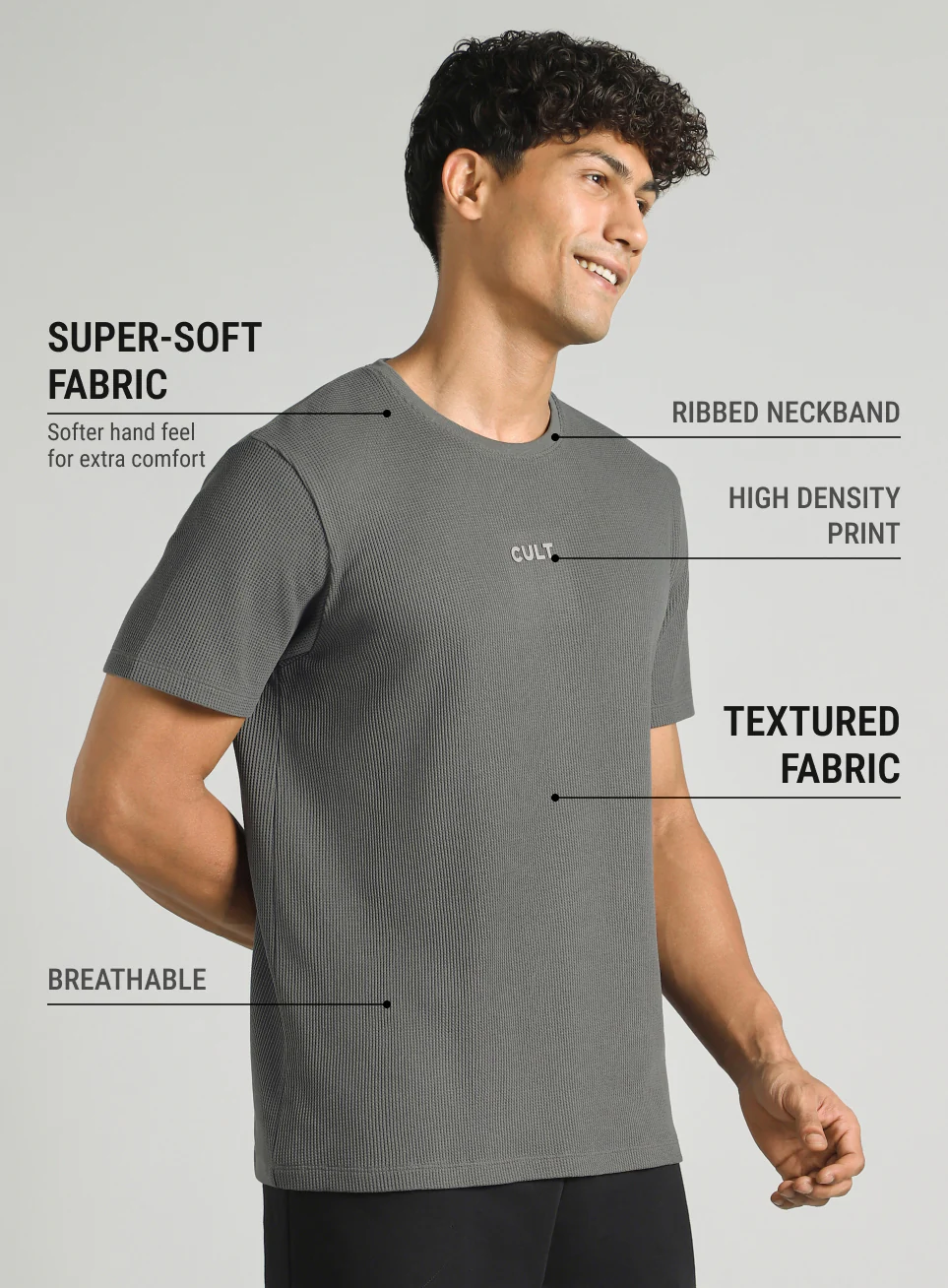 Men's Dark Grey Essential Oversized Fit Waffle T-shirt - Image 5