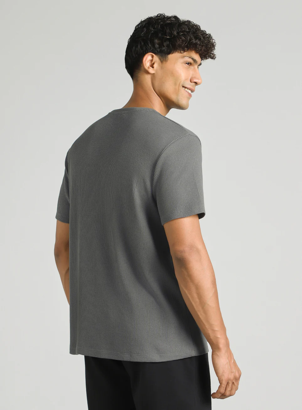 Men's Dark Grey Essential Oversized Fit Waffle T-shirt - Image 6