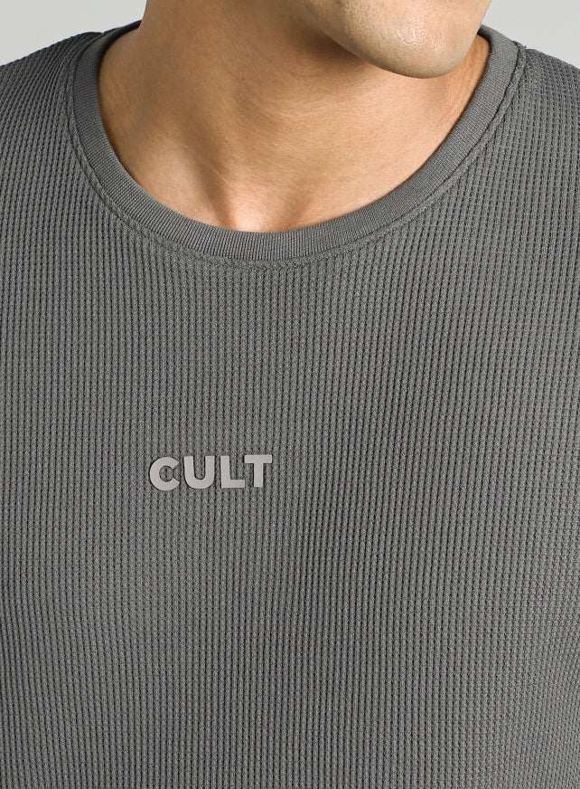 Men's Dark Grey Essential Oversized Fit Waffle T-shirt - Image 7