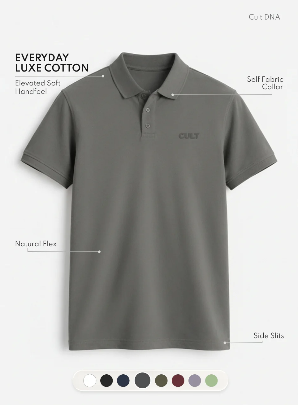 Men's Dark Grey Everyday Luxe Cotton Polo T-shirt - Image 4