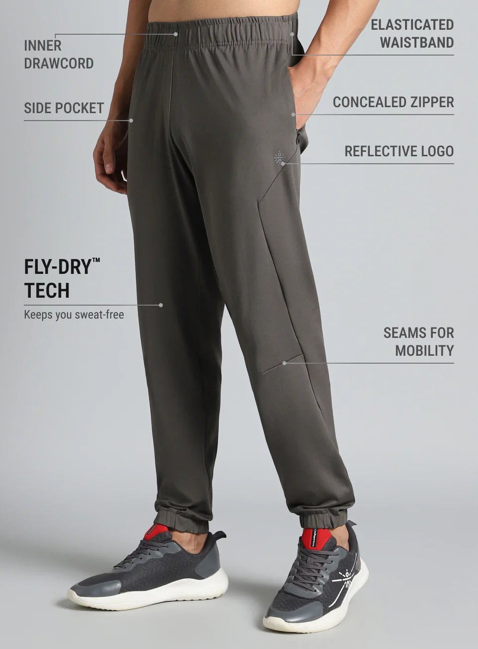 Men's Dark Grey Pace Up Running Joggers - Image 5