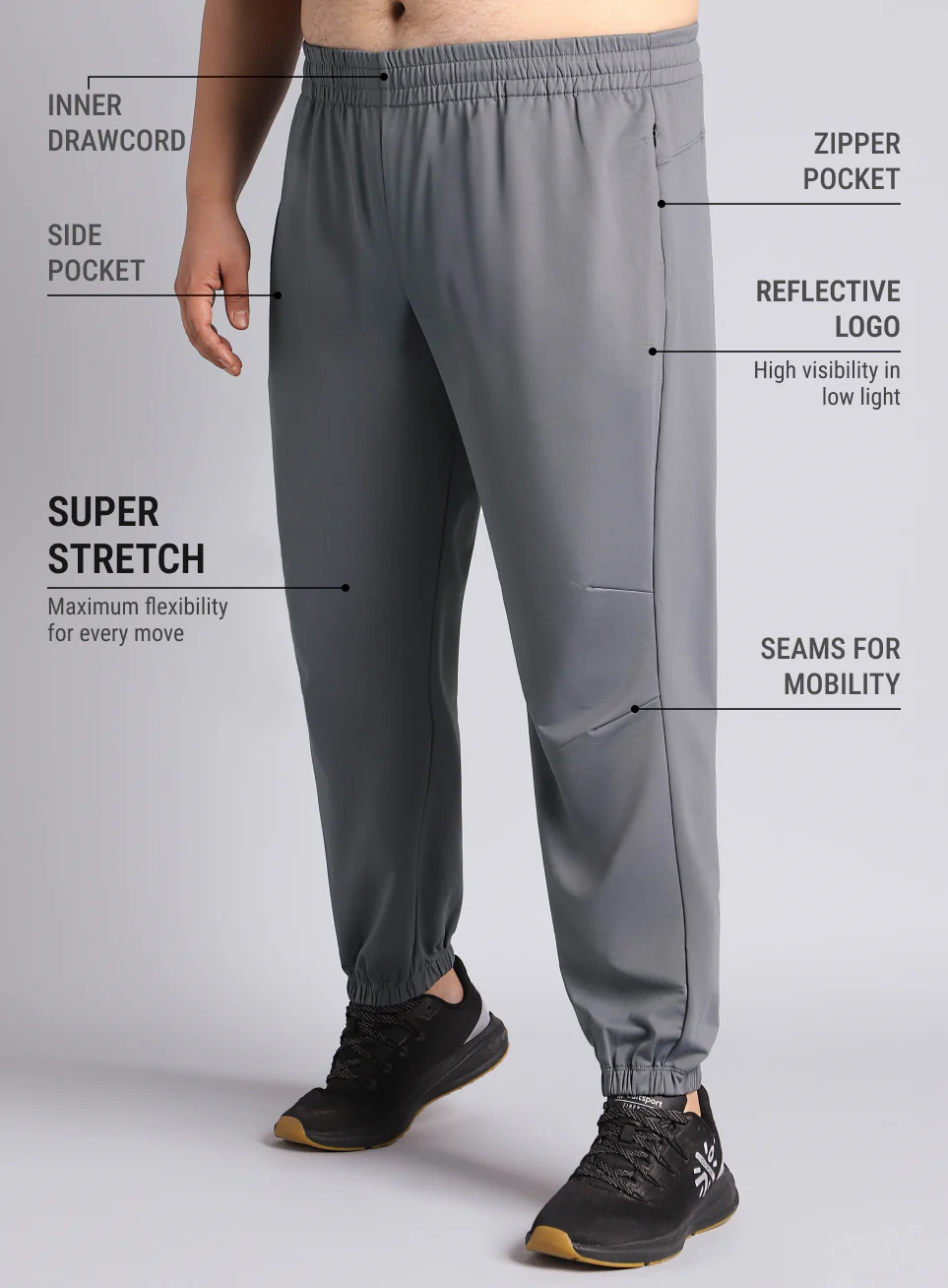 Men's Dark Grey Plus Size Night Joggers - Image 5