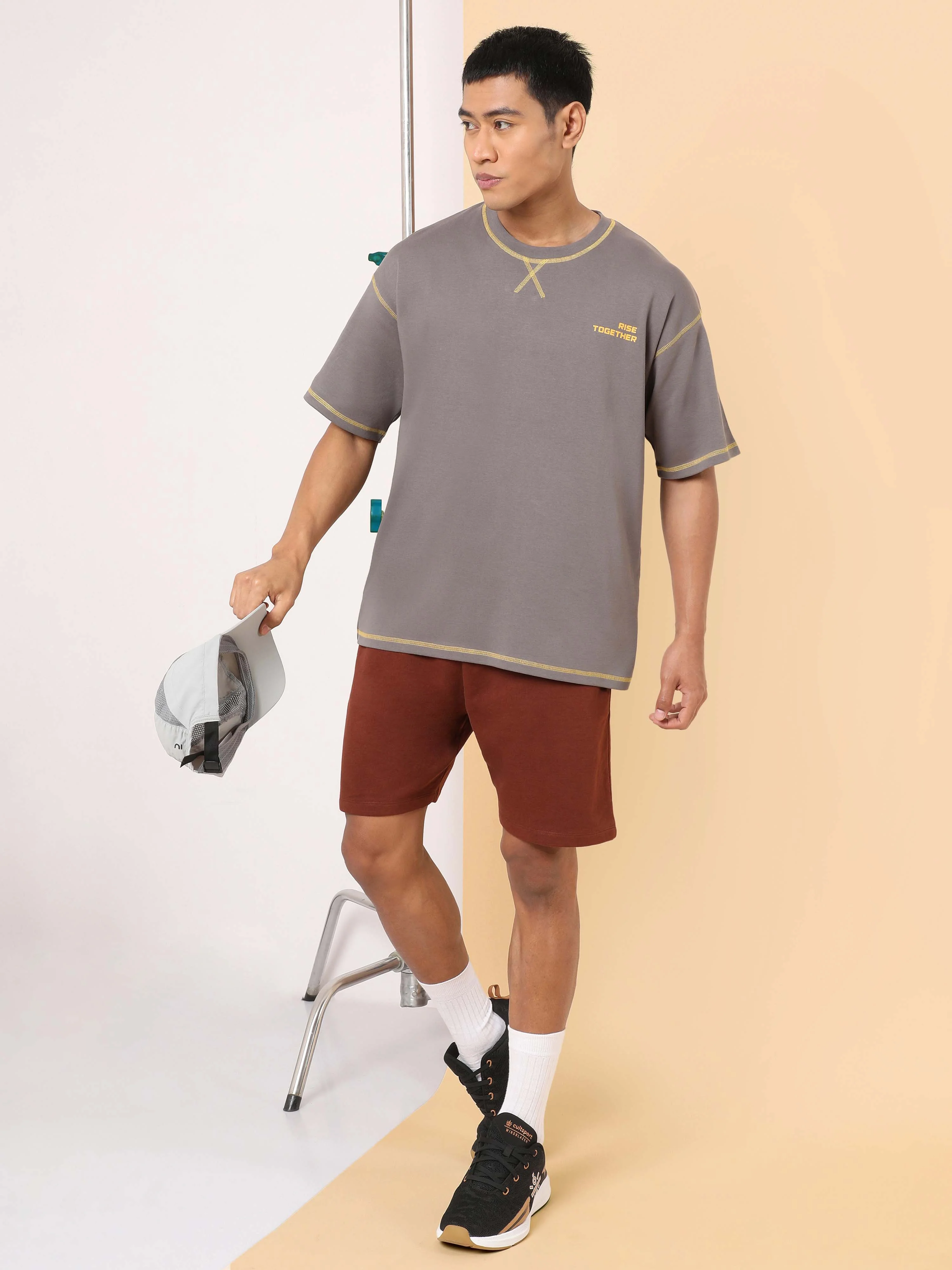 Men's Dark Grey Rise Together Oversized fit T-shirt - Image 3