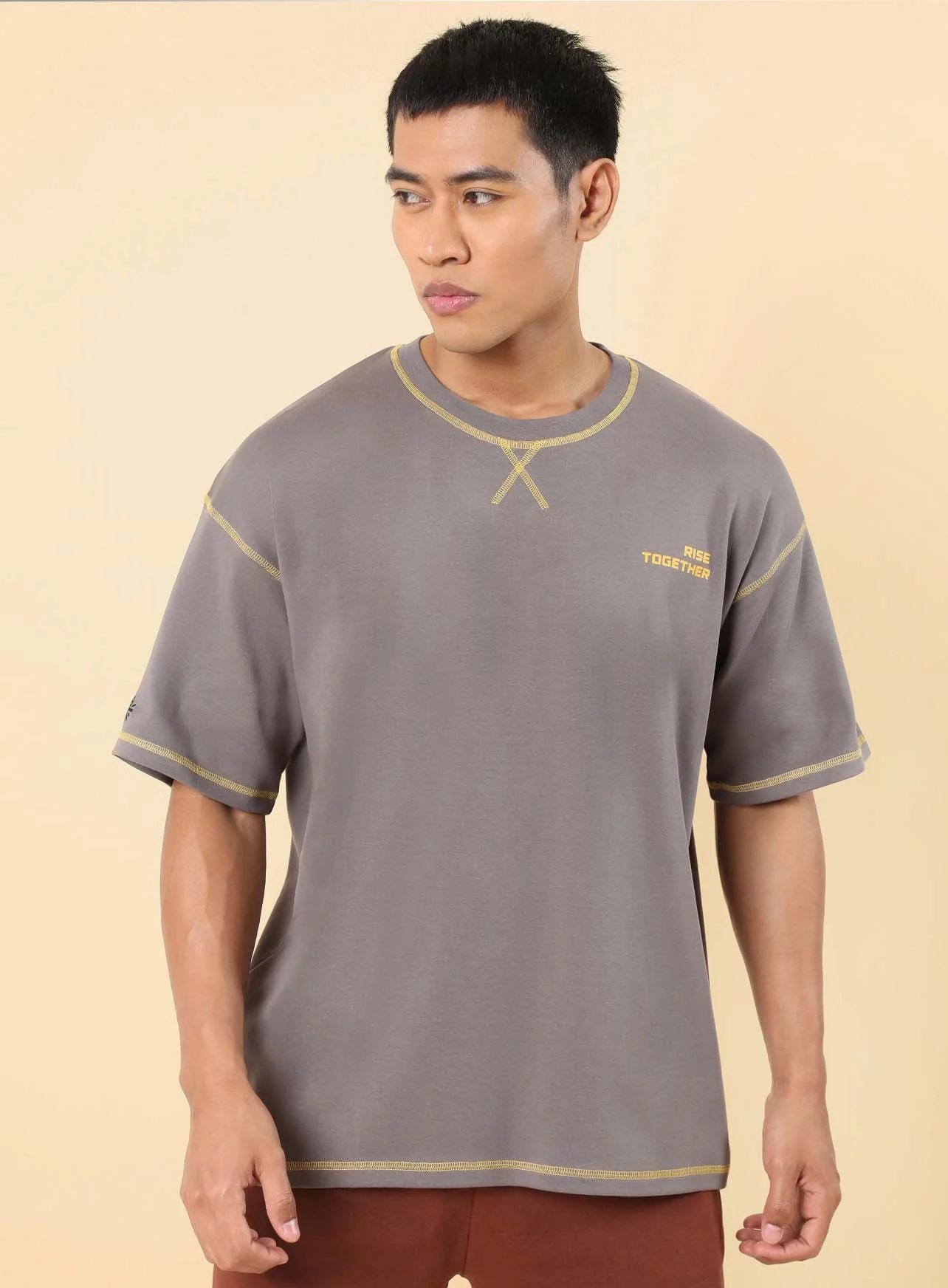 Men's Dark Grey Rise Together Oversized fit T-shirt - Image 4