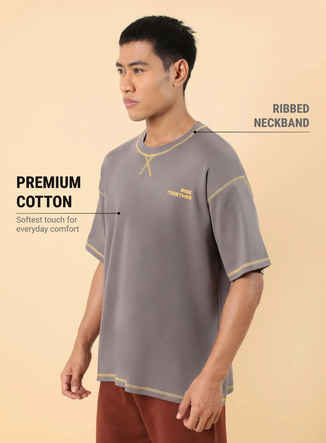 Men's Dark Grey Rise Together Oversized fit T-shirt - Image 5