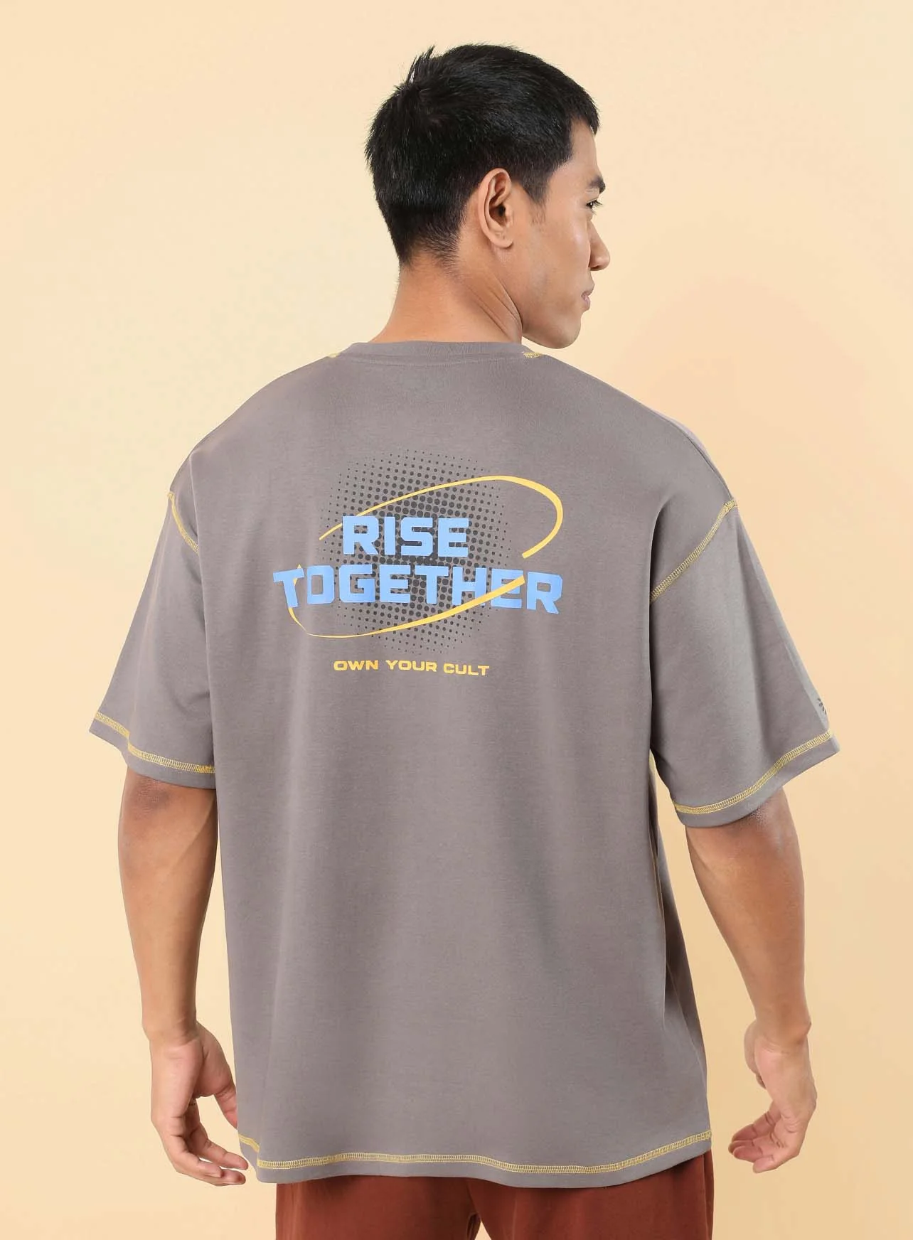 Men's Dark Grey Rise Together Oversized fit T-shirt - Image 6