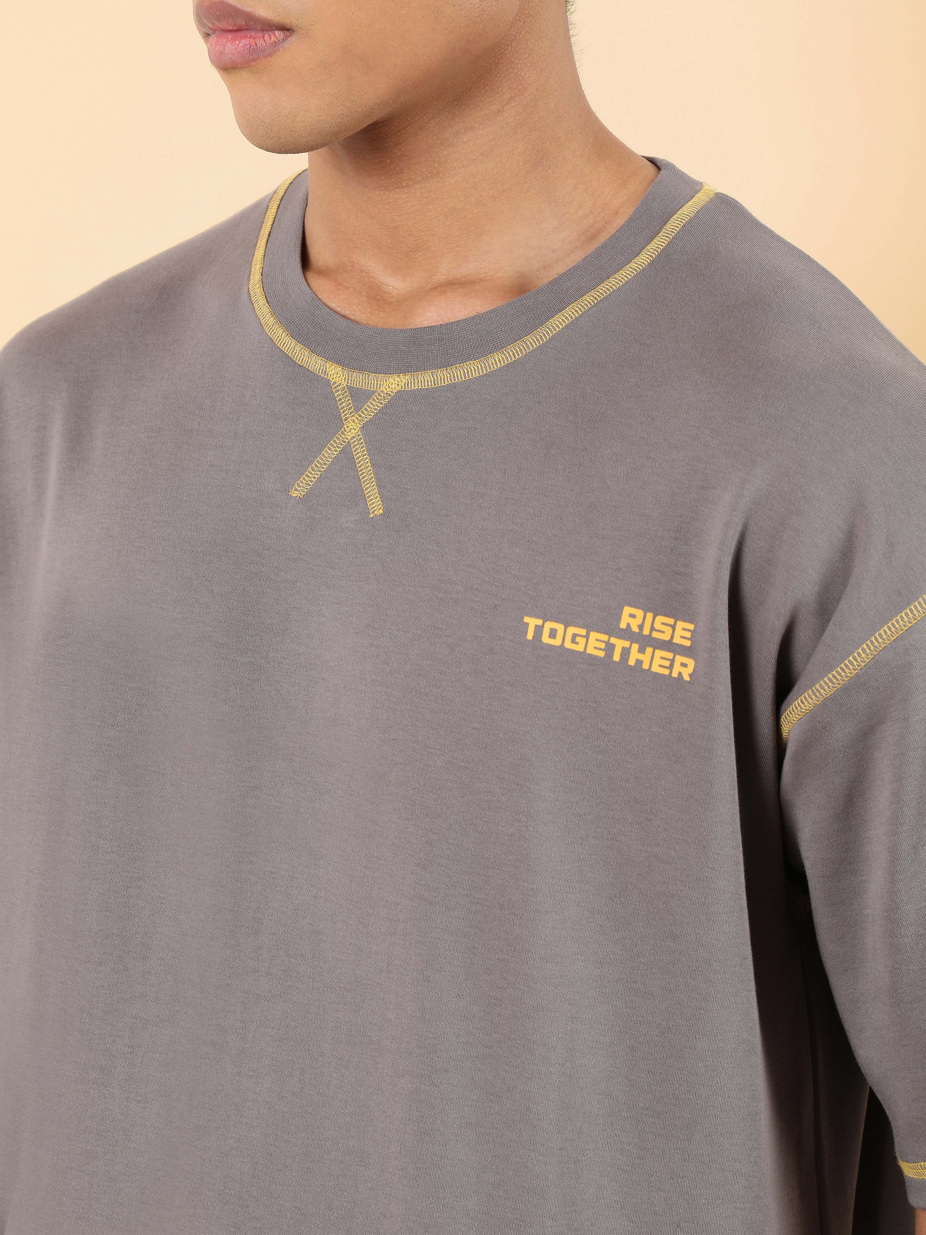 Men's Dark Grey Rise Together Oversized fit T-shirt - Image 7