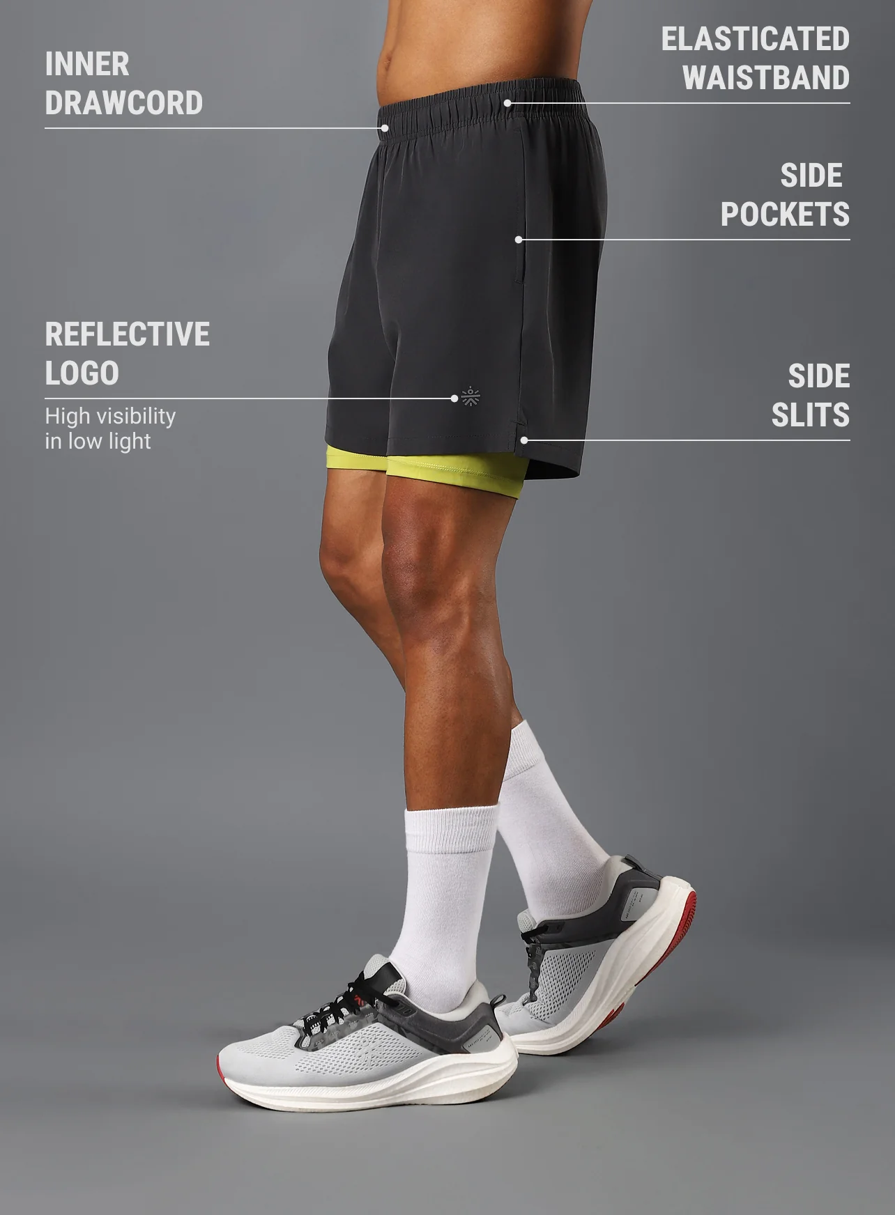 Men's Dark Grey Run Elevate Shorts - Image 5