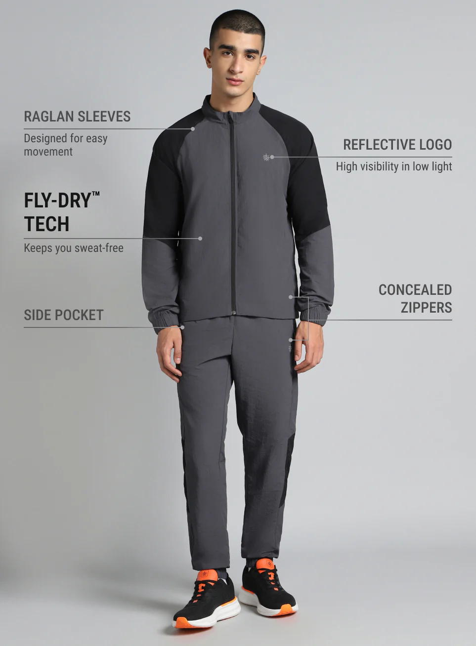Men's Dark Grey Run Forward All Weather Track Suit - Image 3