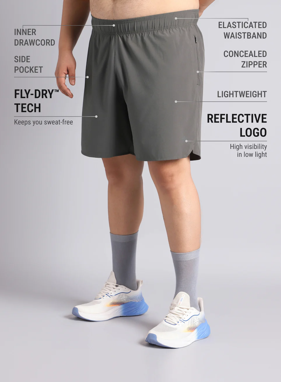 Men's Dark Grey Runner's Essential Plus Size Shorts - Image 5