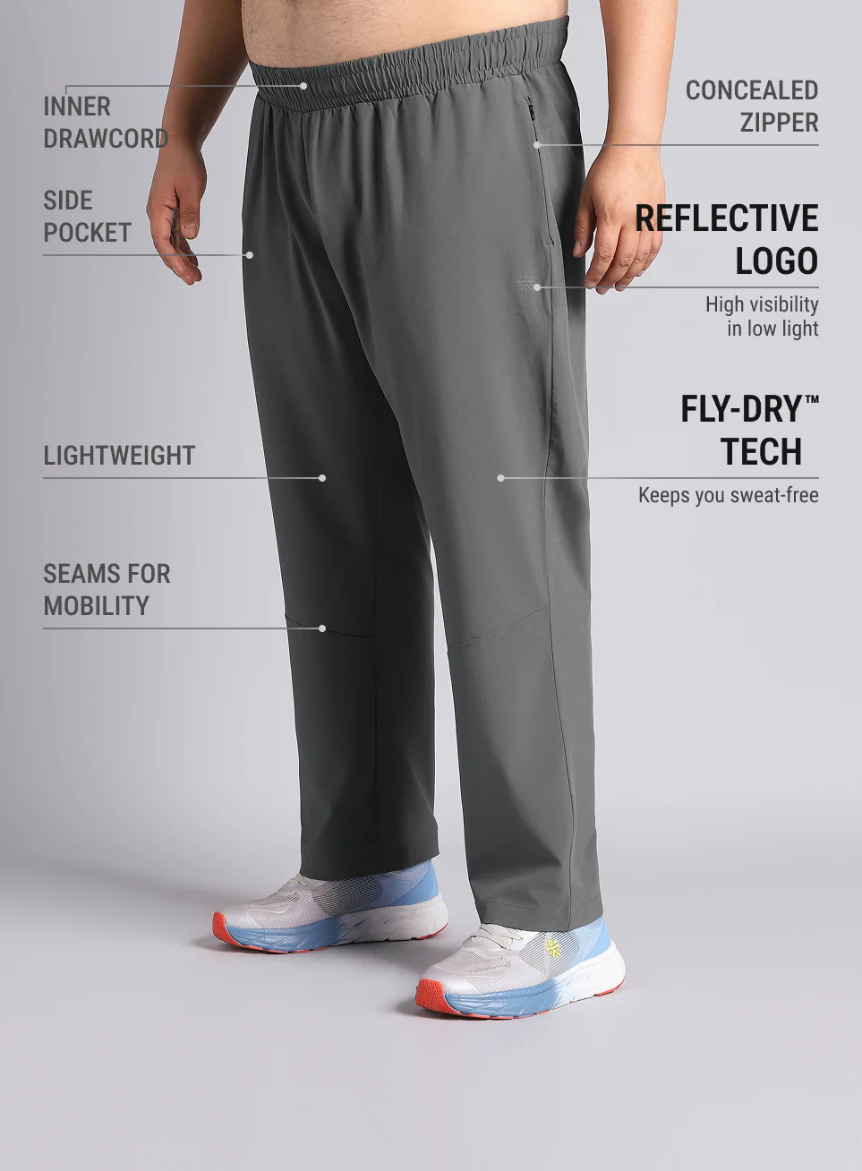 Men's Dark Grey Runner's Essential Plus Size Trackpants - Image 5