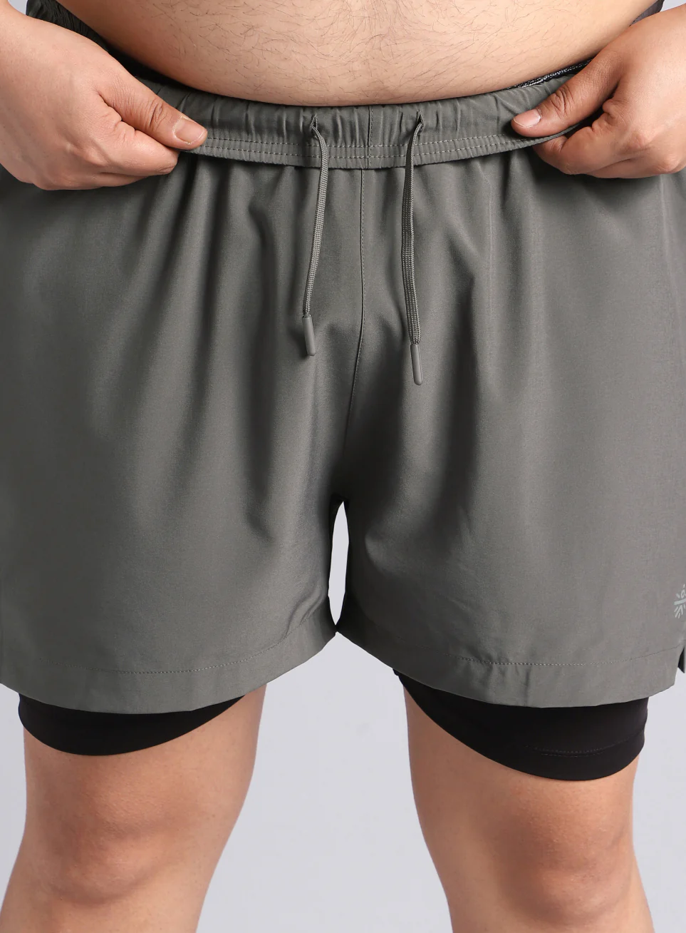 Men's Dark Grey Running Plus Size In-Built Shorts - Image 11