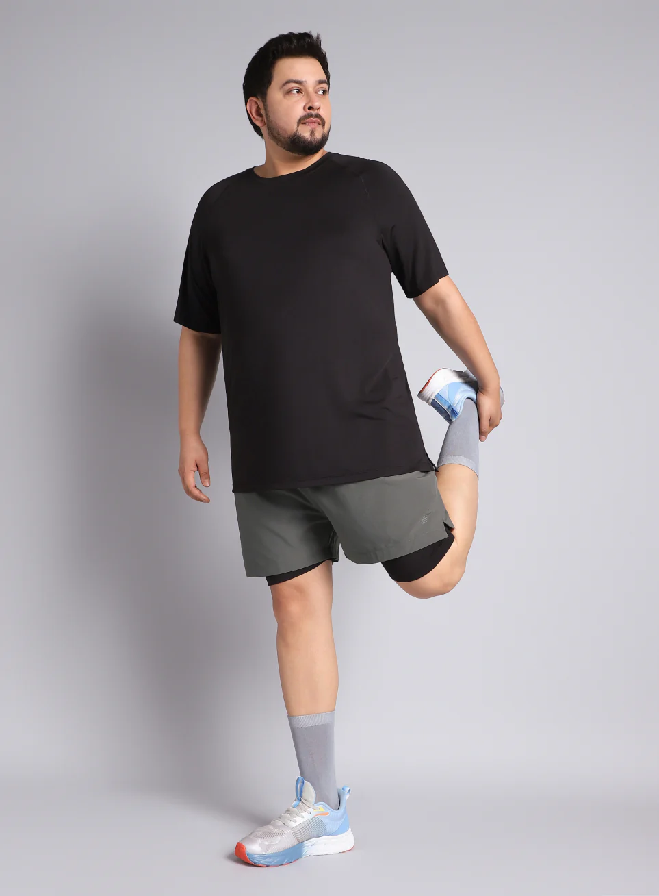Men's Dark Grey Running Plus Size In-Built Shorts - Image 3