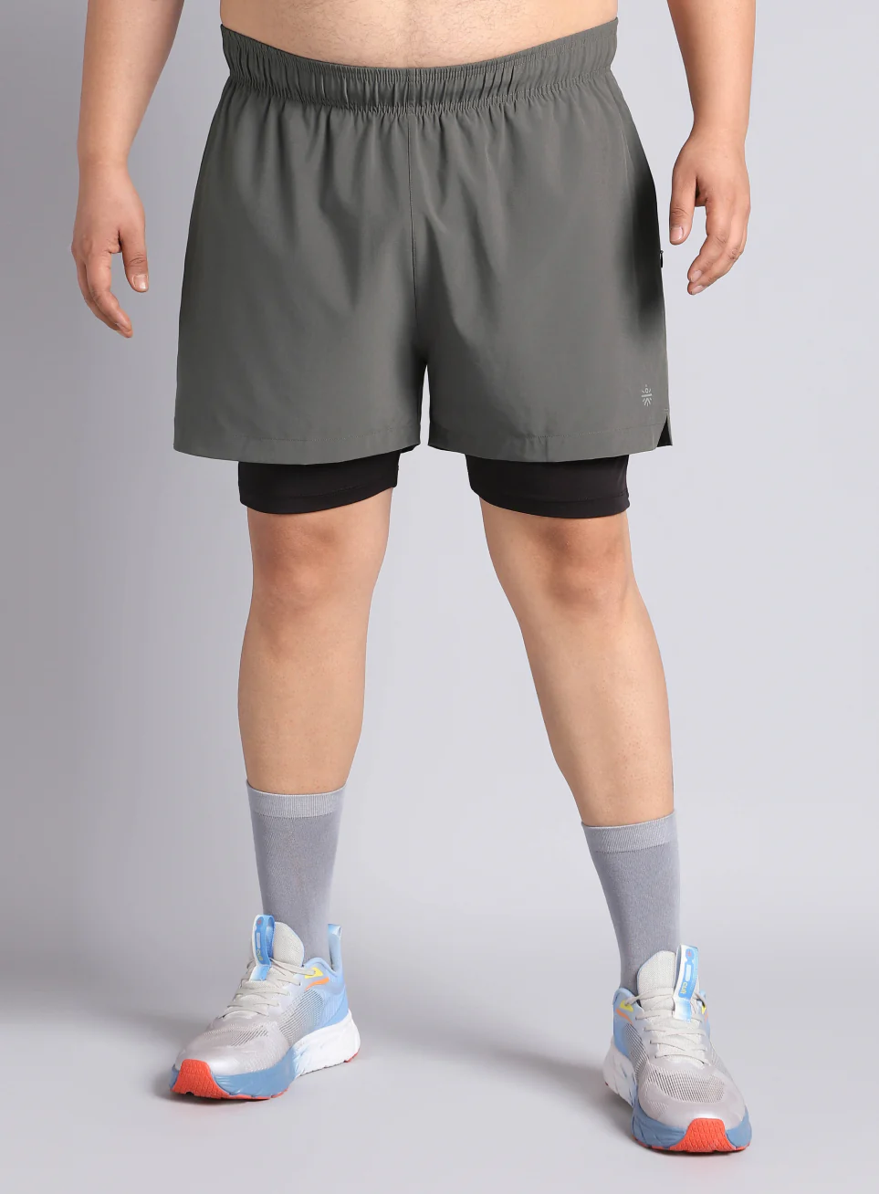 Men's Dark Grey Running Plus Size In-Built Shorts - Image 4