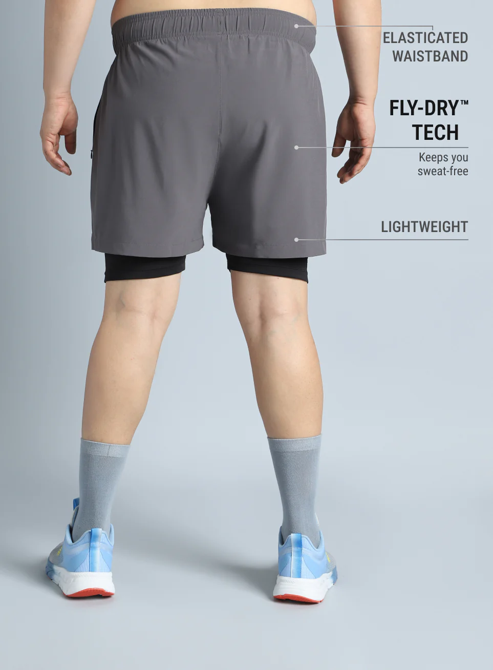 Men's Dark Grey Running Plus Size In-Built Shorts - Image 6