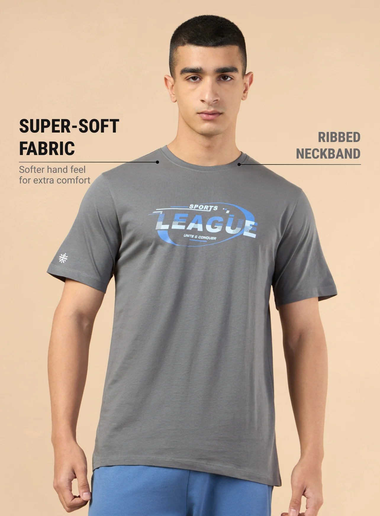 Men's Dark Grey Sports League Graphic T-shirt - Image 4