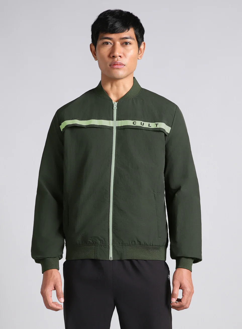 Men's Forest Green Bomber Jacket - Image 4
