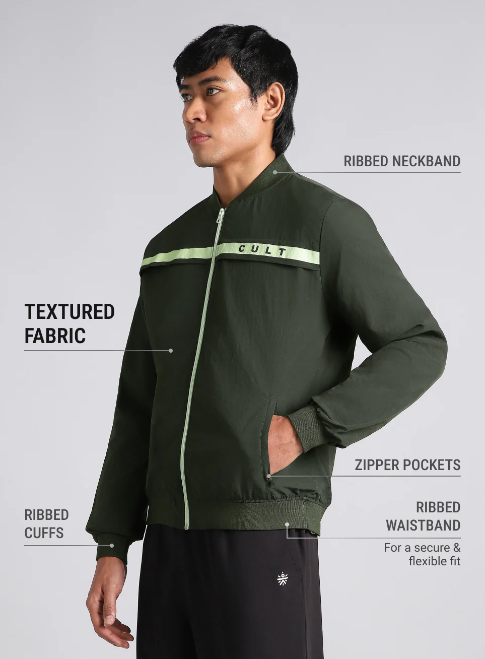 Men's Forest Green Bomber Jacket - Image 5