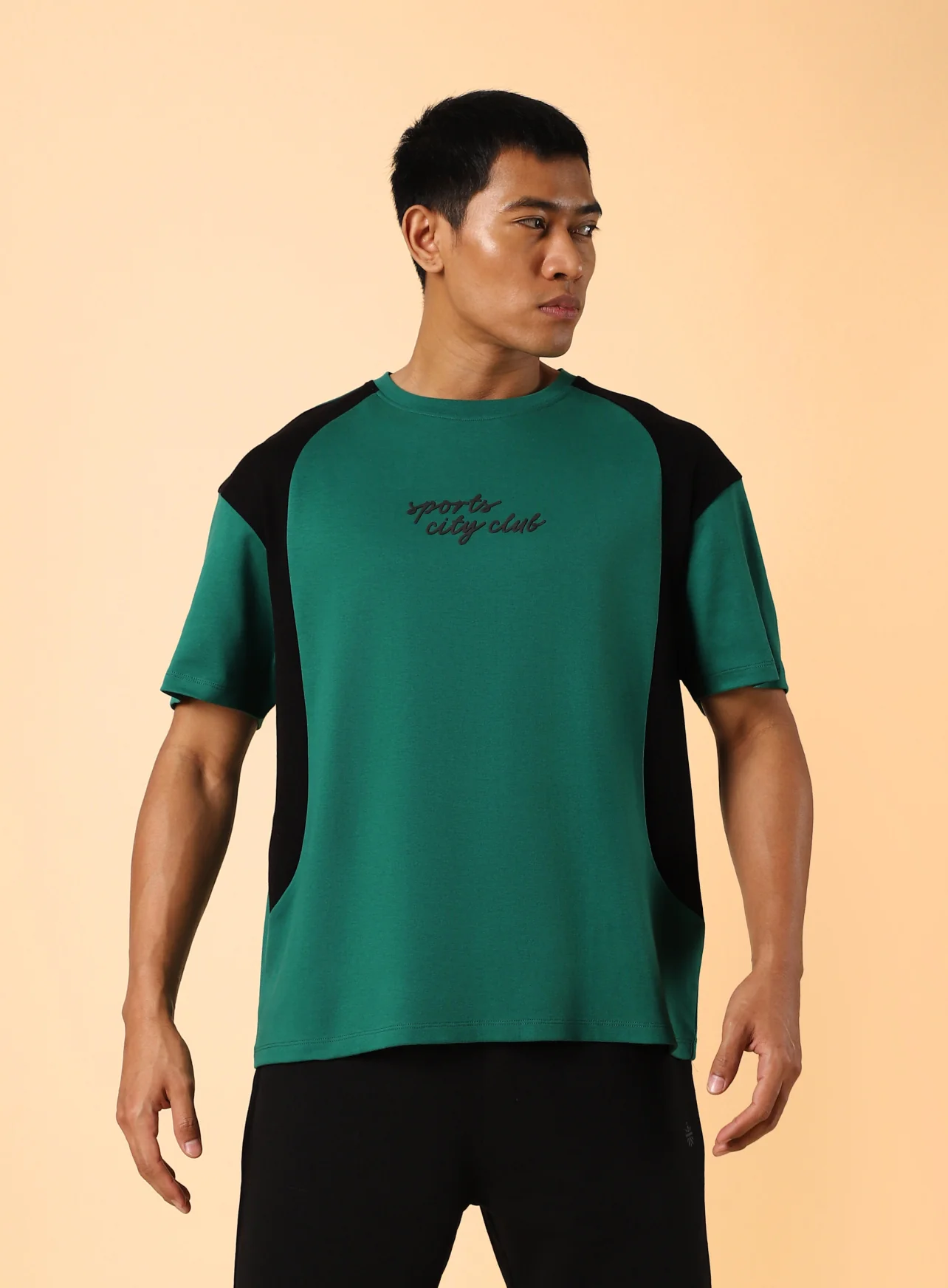 Men's Green Sports City Club Colourblock Realxed fit T-shirt - Image 4