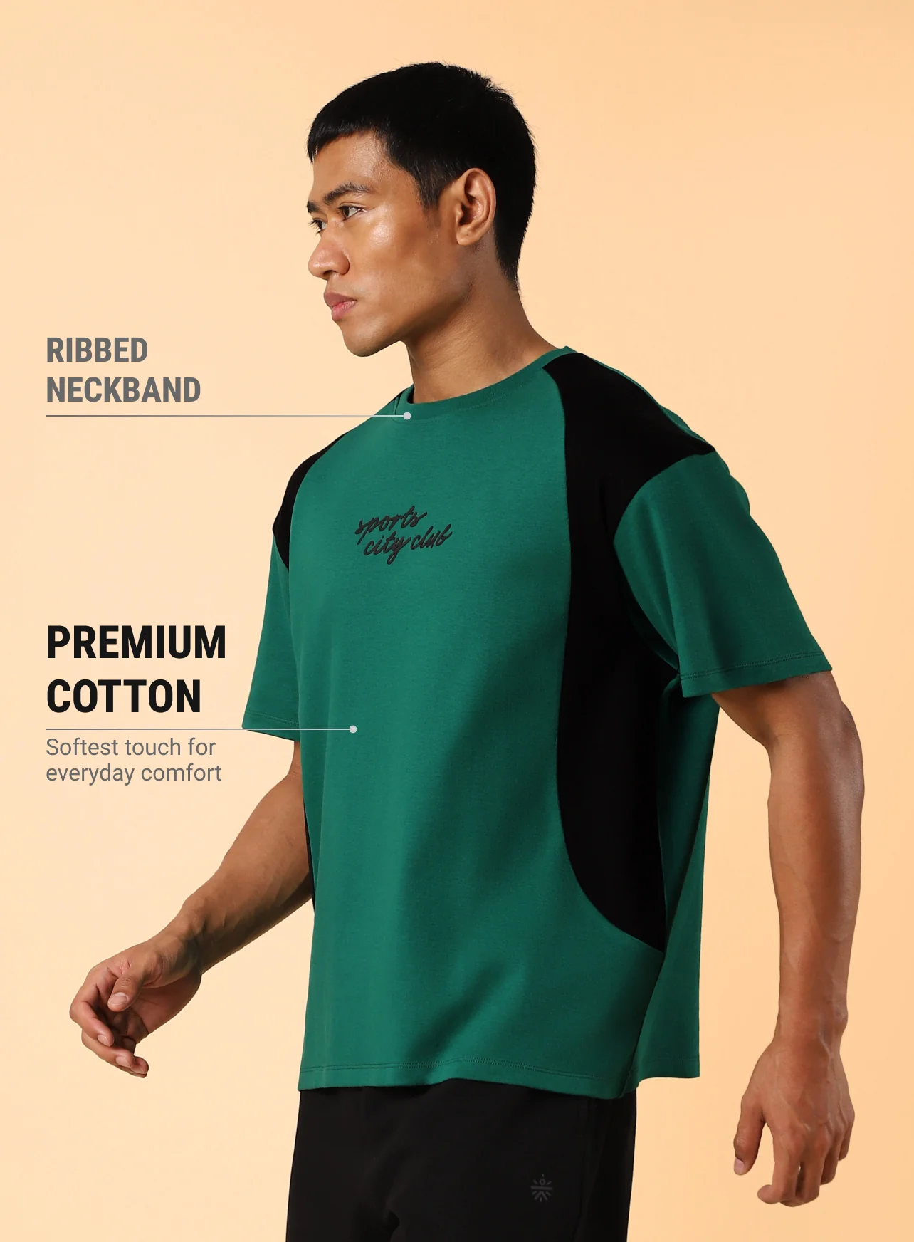 Men's Green Sports City Club Colourblock Realxed fit T-shirt - Image 5