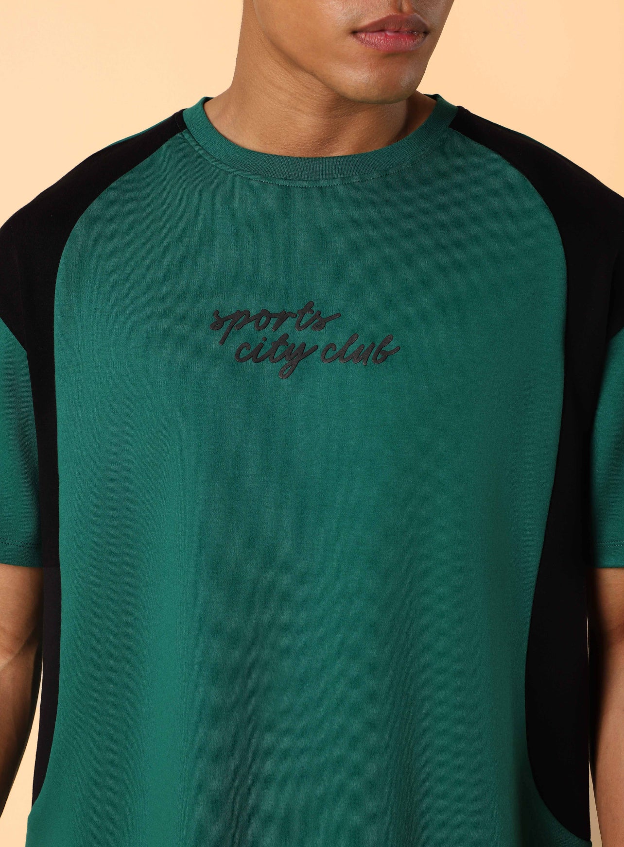 Men's Green Sports City Club Colourblock Realxed fit T-shirt - Image 7
